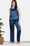 Zivame Silken Promises Woven Pyjama Set - Blue Opal — thumbnail 2